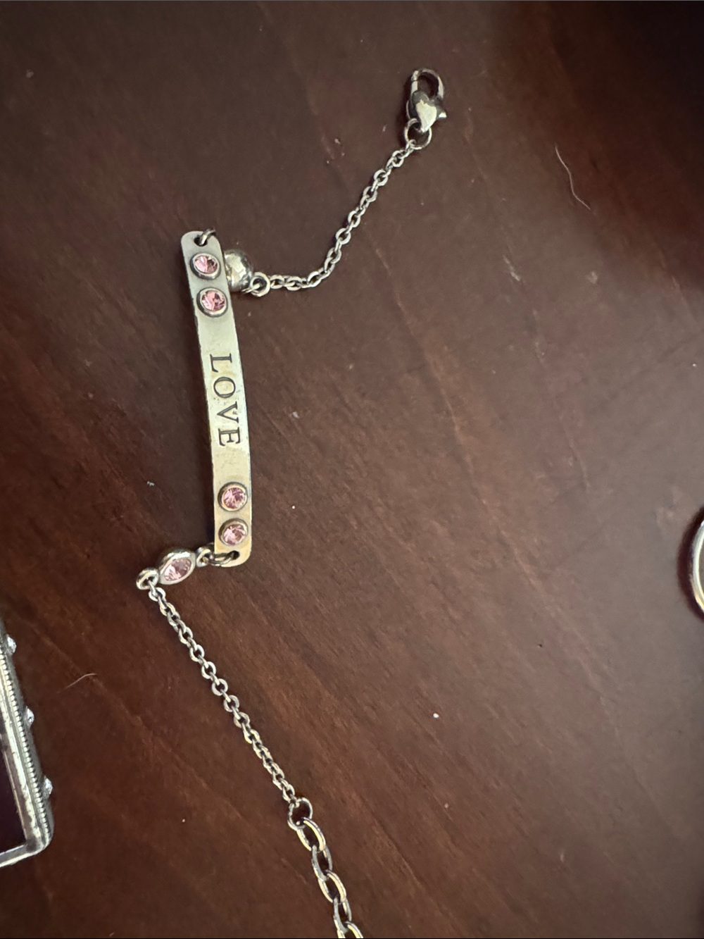 Brighton Silver LOVE Bracelet with Pink Crystal Accents